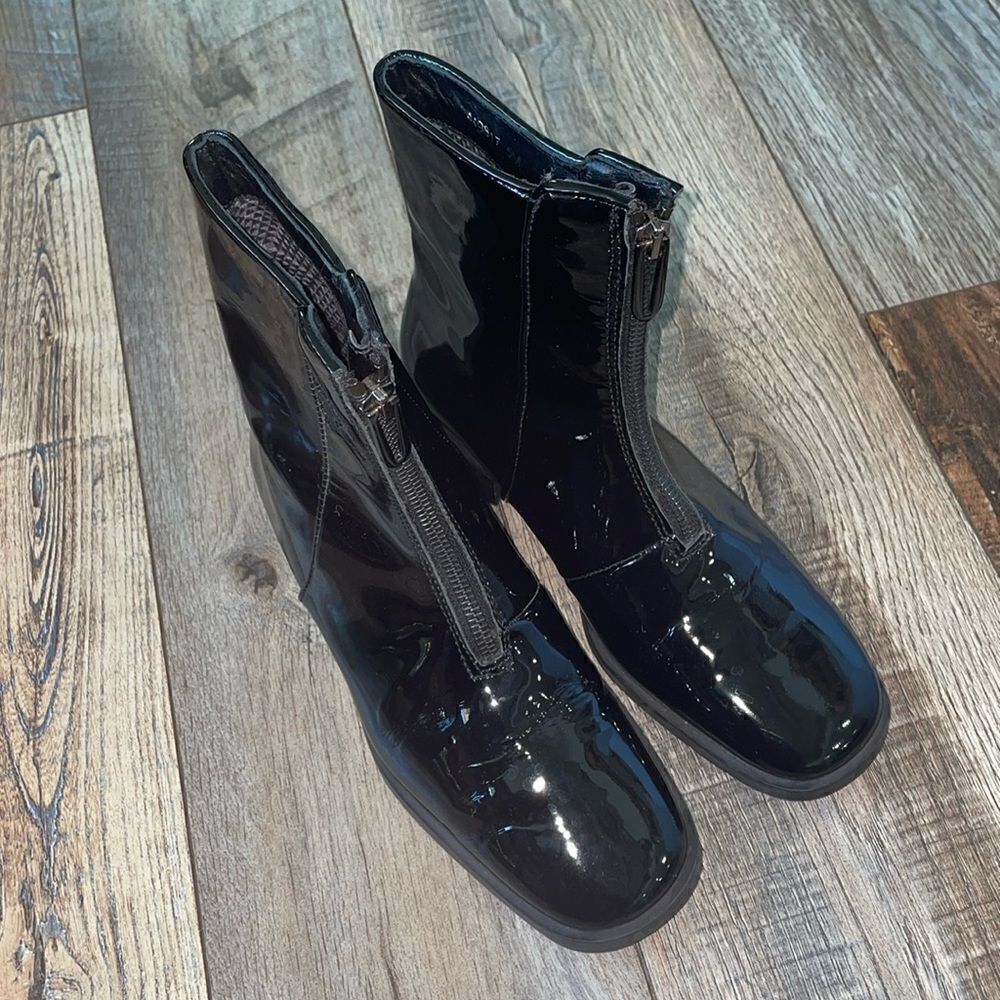 Aquatalia Tenley Black Patent Leather Ankle Booties